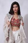 Sonali Gupta_Ivory Silk Floral Embroidered Jacket Pant Set _at_Aza_Fashions