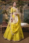 Surbhi Shah_Yellow Lehenga And Blouse Pure Spun Silk Embroidered Thread Floral Bridal Set _Online_at_Aza_Fashions