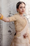 Surbhi Shah_Beige Pure Satin Organza Embroidered Thread Blossom Bridal Lehenga Set _Online_at_Aza_Fashions