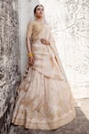 Buy_Surbhi Shah_Beige Pure Satin Organza Embroidered Thread Blossom Bridal Lehenga Set _Online_at_Aza_Fashions