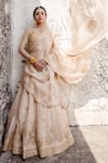 Shop_Surbhi Shah_Beige Pure Satin Organza Embroidered Thread Blossom Bridal Lehenga Set _Online_at_Aza_Fashions