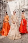 Surbhi Shah_Beige Pure Satin Organza Embroidered Thread Blossom Bridal Lehenga Set _at_Aza_Fashions