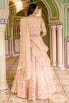 Surbhi Shah_Peach Pure Satin Organza Embroidered Floral Gota Embellished Bridal Lehenga Set _Online_at_Aza_Fashions