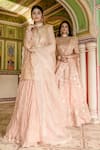 Buy_Surbhi Shah_Peach Pure Satin Organza Embroidered Floral Gota Embellished Bridal Lehenga Set _Online_at_Aza_Fashions