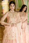 Shop_Surbhi Shah_Peach Pure Satin Organza Embroidered Floral Gota Embellished Bridal Lehenga Set _Online_at_Aza_Fashions