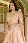 Shop_Surbhi Shah_Peach Pure Satin Organza Embroidered Floral Gota Embellished Bridal Lehenga Set _at_Aza_Fashions