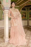 Buy_Surbhi Shah_Peach Lehenga And Kurta Pure Spun Silk Embroidered Gota Floral Embellished Set _at_Aza_Fashions