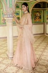 Buy_Surbhi Shah_Peach Lehenga And Kurta Pure Spun Silk Embroidered Gota Floral Embellished Set _Online_at_Aza_Fashions