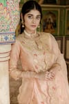 Shop_Surbhi Shah_Peach Lehenga And Kurta Pure Spun Silk Embroidered Gota Floral Embellished Set _at_Aza_Fashions