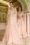 Surbhi Shah_Peach Lehenga And Kurta Pure Spun Silk Embroidered Gota Floral Embellished Set _at_Aza_Fashions