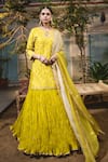 Buy_Surbhi Shah_Yellow Lehenga And Kurta Pure Spun Silk Embroidered Thread Floral Marori Set _at_Aza_Fashions