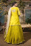 Shop_Surbhi Shah_Yellow Lehenga And Kurta Pure Spun Silk Embroidered Thread Floral Marori Set _at_Aza_Fashions