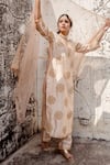 Buy_Surbhi Shah_Beige Pearl Embellished Kurta Pant Set _at_Aza_Fashions