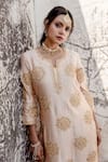 Surbhi Shah_Beige Pearl Embellished Kurta Pant Set _Online_at_Aza_Fashions