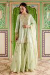 Buy_Surbhi Shah_Green Pant And Kurta Pure Spun Blossom Gota Embellished Sharara Set  _at_Aza_Fashions