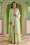 Buy_Surbhi Shah_Green Pant And Kurta Pure Spun Blossom Gota Embellished Sharara Set  _Online_at_Aza_Fashions