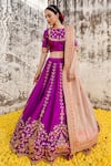 Buy_Surbhi Shah_Magenta Lehenga And Blouse Pure Spun Silk Embroidered Paisley Marori Bridal Set _at_Aza_Fashions