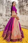 Shop_Surbhi Shah_Magenta Lehenga And Blouse Pure Spun Silk Embroidered Paisley Marori Bridal Set _Online_at_Aza_Fashions