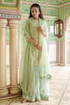 Buy_Surbhi Shah_Green Pure Spun Silk Embroidered Danka Round Kurta Sharara Set  _at_Aza_Fashions