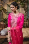 Surbhi Shah_Pink Pure Spun Silk Hand Embroidered Kurta Pant Set _Online_at_Aza_Fashions