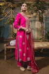 Buy_Surbhi Shah_Pink Pure Spun Silk Hand Embroidered Kurta Pant Set _Online_at_Aza_Fashions