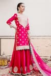 Buy_Surbhi Shah_Pink Pure Spun Silk Embroidered Resham Round Marodi Kurta Gharara Set  _at_Aza_Fashions