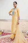 Shop_Surbhi Shah_Yellow Pure Silk Embroidered Resham Round Scalloped Kurta Pant Set  _Online_at_Aza_Fashions