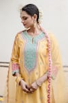 Surbhi Shah_Yellow Pure Silk Embroidered Resham Round Scalloped Kurta Pant Set  _at_Aza_Fashions