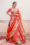 Buy_Surbhi Shah_Orange Pure Silk Hand Embroidered Marodi And Applique Work Keyhole Lehenga Set _at_Aza_Fashions