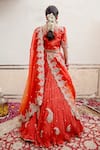 Surbhi Shah_Orange Pure Silk Hand Embroidered Marodi And Applique Work Keyhole Lehenga Set _Online_at_Aza_Fashions