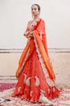 Buy_Surbhi Shah_Orange Pure Silk Hand Embroidered Marodi And Applique Work Keyhole Lehenga Set _Online_at_Aza_Fashions