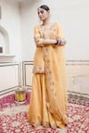 Buy_Surbhi Shah_Yellow Pure Spun Silk Hand Embroidered Marodi And Kurta Sharara Set  _at_Aza_Fashions