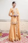 Surbhi Shah_Yellow Pure Spun Silk Hand Embroidered Marodi And Kurta Sharara Set  _Online_at_Aza_Fashions