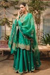 Surbhi Shah_Emerald Green Silk Marodi Embroidered Kurta Sharara Set _Online_at_Aza_Fashions