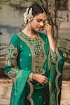 Shop_Surbhi Shah_Emerald Green Pure Spun Silk Hand Embroidered Marodi And Resham Kurta Sharara Set _Online_at_Aza_Fashions