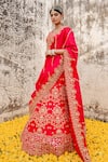 Buy_Surbhi Shah_Red Pure Silk Hand Embroidered Marodi Applique And Gota Work V Bridal Lehenga Set _at_Aza_Fashions