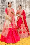 Surbhi Shah_Red Pure Silk Hand Embroidered Marodi Applique And Gota Work V Bridal Lehenga Set _Online_at_Aza_Fashions