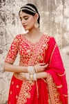 Buy_Surbhi Shah_Red Pure Silk Hand Embroidered Marodi Applique And Gota Work V Bridal Lehenga Set _Online_at_Aza_Fashions