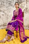 Buy_Surbhi Shah_Purple Silk Marodi Embroidered Kurta Pant Set _Online_at_Aza_Fashions