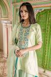 Shop_Surbhi Shah_Green Zardozi Embroidered Silk Kurta Gharara Set _at_Aza_Fashions