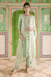 Buy_Surbhi Shah_Blue Silk Zardozi Embroidered Kurta Pant Set _at_Aza_Fashions