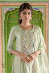 Shop_Surbhi Shah_Blue Silk Zardozi Embroidered Kurta Pant Set _at_Aza_Fashions