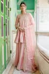 Buy_Surbhi Shah_Pink Zardozi Embroidered Silk Anarkali Gharara Set _at_Aza_Fashions