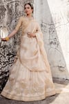 Buy_Surbhi Shah_Beige Pure Satin Organza Embroidered Thread Blossom Bridal Lehenga Set _at_Aza_Fashions