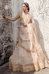 Buy_Surbhi Shah_Beige Pure Satin Organza Embroidered Thread Blossom Bridal Lehenga Set 