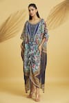 Buy_Samyukta Singhania_Multi Color Georgette Print Floral Round Neck Flower Bloom Kaftan _at_Aza_Fashions