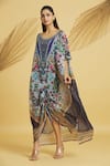 Samyukta Singhania_Multi Color Georgette Print Floral Round Neck Flower Bloom Kaftan _Online_at_Aza_Fashions