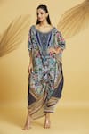 Samyukta Singhania_Multi Color Georgette Print Floral Round Neck Flower Bloom Kaftan _at_Aza_Fashions