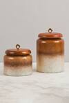 Shop Elm & Oak Red Glass Ombre Effect Canisters Set Of 2 at Aza Fashions Shop_Elm & Oak_Red Glass Ombre Effect Canisters Set Of 2_at_Aza_Fashions