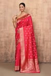 Buy_Naaritva India_Pink Katan Silk Handwoven Vintage And Floral Banarasi Saree With Running Blouse _at_Aza_Fashions